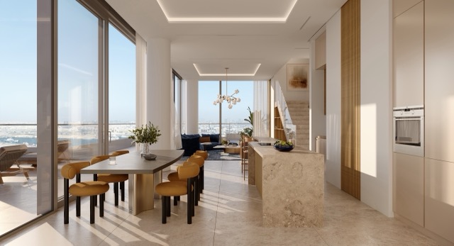 Kitchen and dining areas with sea views