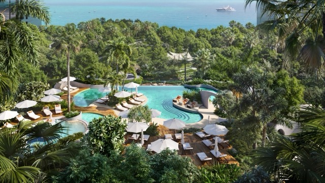 Pool decks with open sea outlook